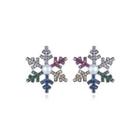 Simple And Fashion Snowflake Imitation Pearl Stud Earrings With Colorful Cubic Zirconia Black - One Size