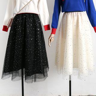Sequined Mesh A-line Skirt