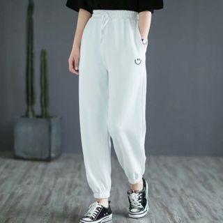 Drawstring Smile Face Printed Jogger Sweatpants
