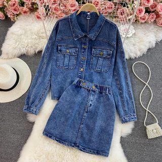 Set: Denim Jacket + High-waist Mini Pencil Skirt