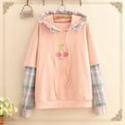 Inset Gingham Shirt Cherry Embroidered Hoodie