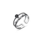 925sterling Silver Simple Fashion Black Cubic Zirconia Geometric Round Adjustable Open Ring Silver - One Size