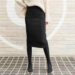 Ribbed H-line Knit Midi Skirt