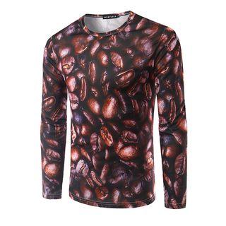 Coffee Bean Print Long Sleeve T-shirt