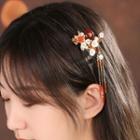 Retro Flower Faux Pearl Hair Clip Red & White - One Size