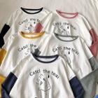 Color-block Lettering Print Crewneck Long-sleeve T-shirt