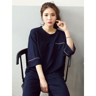 Contrast-trim 3/4-sleeve T-shirt