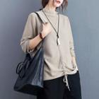 Long Sleeve Mock Neck Top Light Khaki - One Size