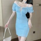 Short-sleeve Cold Shoulder Lace Trim Mini Bodycon Dress