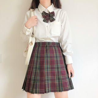 Short-sleeve Shirt / Shirt / Plaid Bow Tie / Set