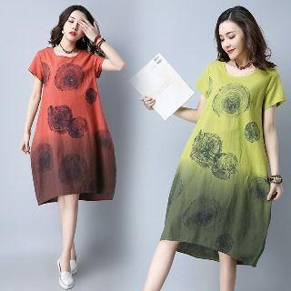 Short-sleeve Printed Gradient Dress