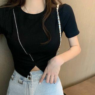 Sort-sleeve Rhinestone T-shirt