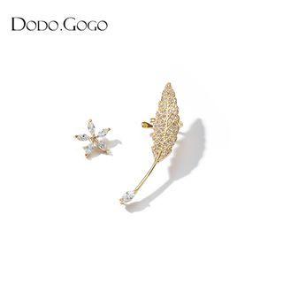 Leaf Flower Alloy Cuff Earring 1 Pair - Gold - One Size