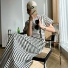 Short-sleeve Striped Maxi Sheath T-shirt Dress