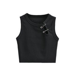 Cut-out Safety Pin Crop Tank Top