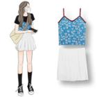 Floral Camisole Top / Pleated Skirt / Short-sleeve T-shirt