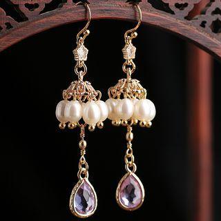 Retro Faux Crystal Freshwater Pearl Dangle Earring