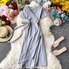 Wrap-front V-neck Short-sleeve Dress