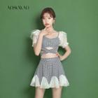 Puff-sleeve Gingham Bikini