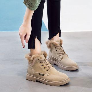 Genuine Leather Lace-up Short Snow Boots