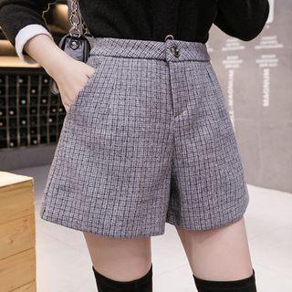 High-waist Woolen Plaid Shorts
