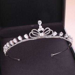 Wedding Faux Pearl Rhinestone Tiara Silver - One Size
