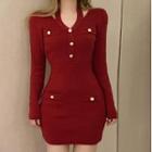 Halter-neck Knit Dress Red - One Size
