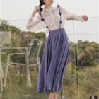 Set: Ruffle Trim Blouse + Camisole Top + Midi Suspender Skirt