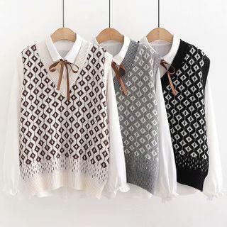 Set: Patterned Sweater Vest + Shirt