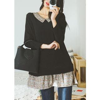 Tall Size Floral Chelsea-collar Knit Top