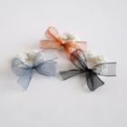 Mesh Ribbon Faux Pearl Hair Tie