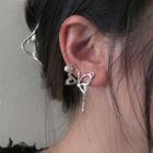 Asymmetrical Faux Pearl Butterfly Stud Earring 1 Pair - Silver - One Size