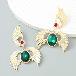 Wings Rhinestone Drop Earring Gold - One Size