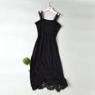 Lace Spaghetti Strap Midi Dress Black - One Size