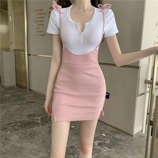Set: Short-sleeve T-shirt + Ribbed Jumper Skirt