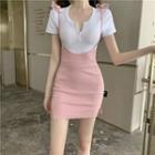 Set: Short-sleeve T-shirt + Ribbed Jumper Skirt