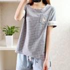 Deer Embroidered Check Short-sleeve T-shirt
