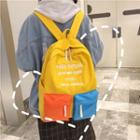 Lettering Color Block Nylon Backpack