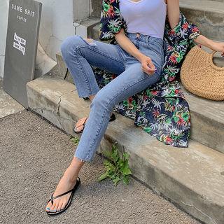 Cutout-knee Distressed Slim-fit Jeans