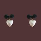Bow Heart Faux Pearl Alloy Dangle Earring 1 Pair - White - One Size