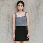 Plaid Sleeveless Buttoned Top