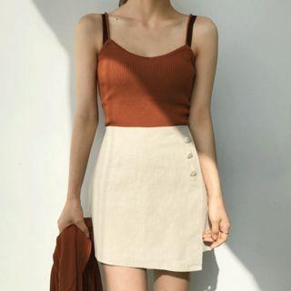Linen Buttoned Wrap Skirt