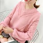 V-neck Fray Hem Knit Top