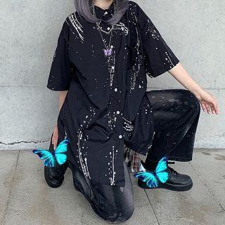 Couple Matching Short Sleeve Splash Print Shirt