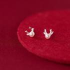 Faux Pearl Deer Horn Stud Earring 1 Pair - Silver - One Size
