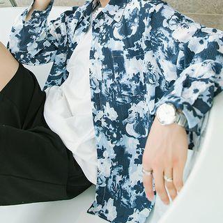 Long Sleeve Floral Print Sheer Shirt