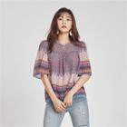 Bell-sleeve Patterned Chiffon Top