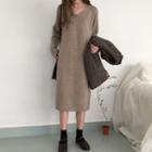Long-sleeve Knit Midi Dress As Shown In Figure - One Size