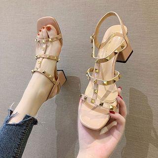 Block Heel Studded Strappy Sandals