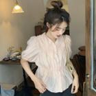Puff-sleeve Ruched Button-up Blouse Pink - One Size